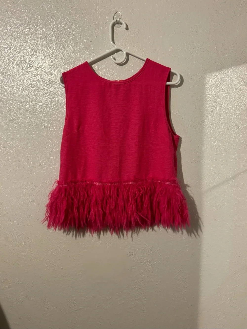 SHEIN Hot Pink Feather Trim Tank Top